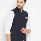 Even Apparels Navy Merino Men's Nehru Jacket-Contrast Lining-Inbuilt Pocket Square | Swadesiicart