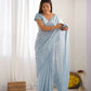 Vamsee Onam Sky Crushed Fandy Tissue Silk Saree - Swadesiicart