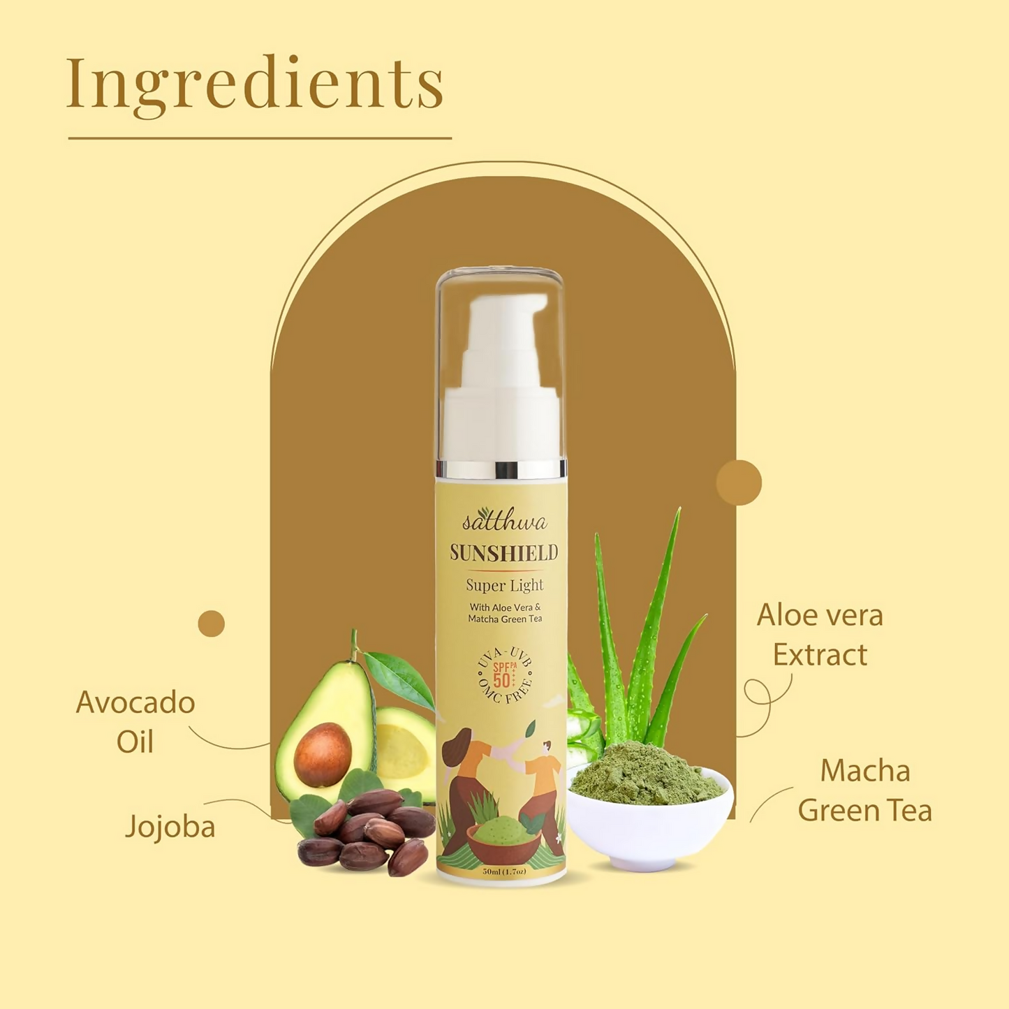 Satthwa Sunshield Super Light Sunscreen With Aloe Vera & Matcha Green Tea | Swadesiicart
