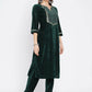 Women Republic Green Velvet Embroidered Kurta With Pant | Swadesiicart