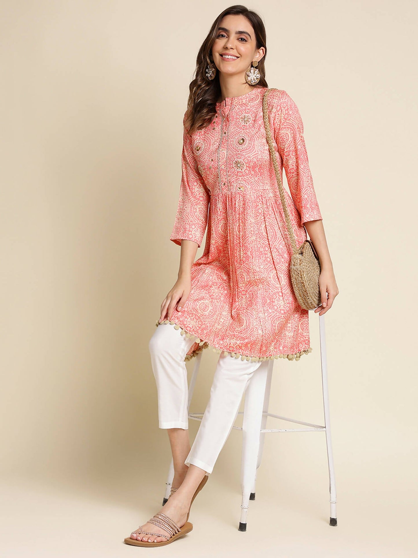 Peach Chiffon Paisley Printed Top - Himanshi - Swadesiicart