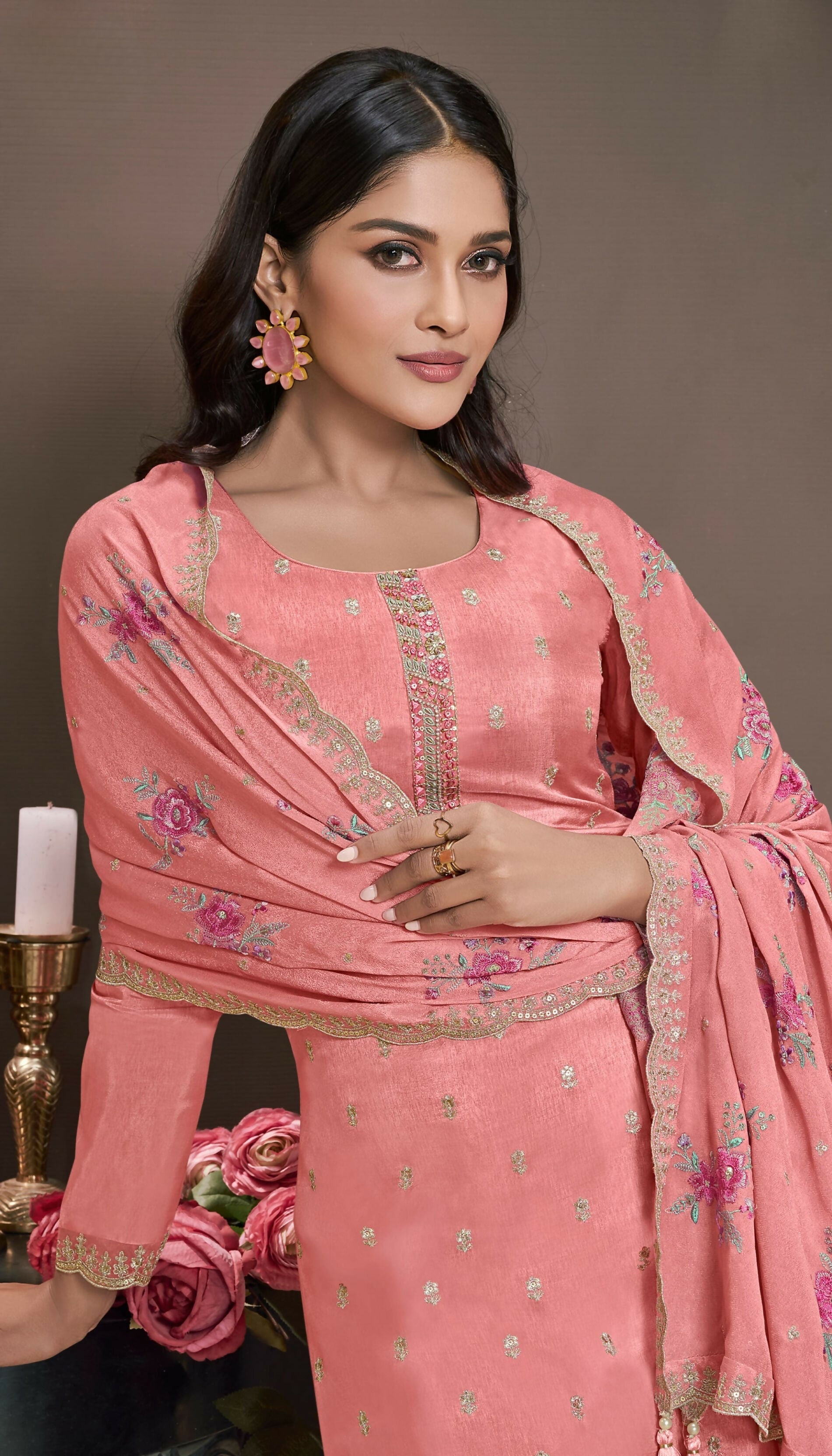 Anaita Pink Silk Embroidered Stitched Salwar Suit