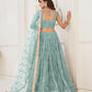 Aastha Fashion Ocean Blue Butterfly Net Tone To Tone Thread Work, Sequence Work And Original Mirror Work Embroidery Wedding Wear Lehenga Choli