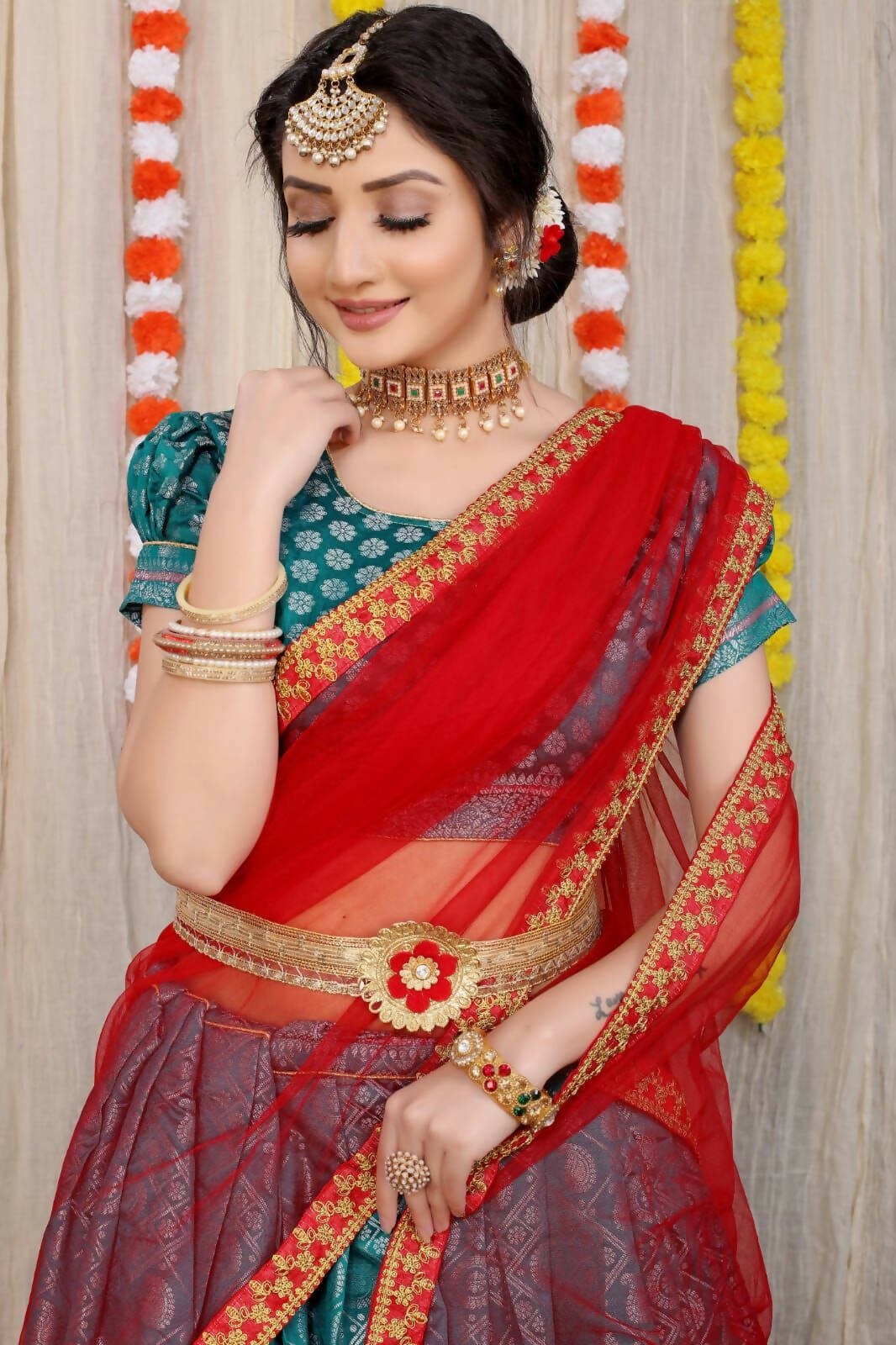 DEIANA'S Beautiful Pure Jari Silk Weaving Lehengha Choli - Teal | Swadesiicart