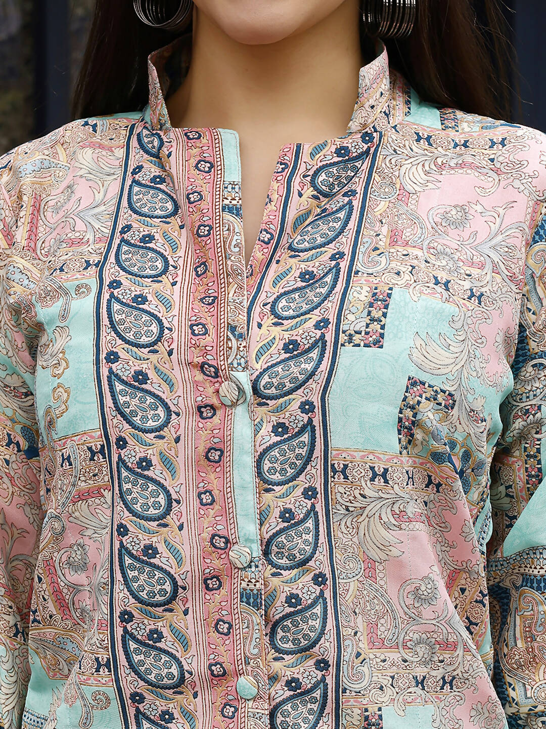 Pink & Blue Rayon Paisley Printed Top with Matching Bottom - Eesha - Swadesiicart