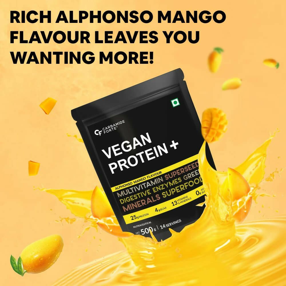 Carbamide Forte Vegan Protein+ Powder - Alphonso Mango Flavour - Swadesiicart