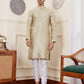 Beige Viscose Woven Jacquard Work Men's Rajwadi Kurta Set - Mahotsav