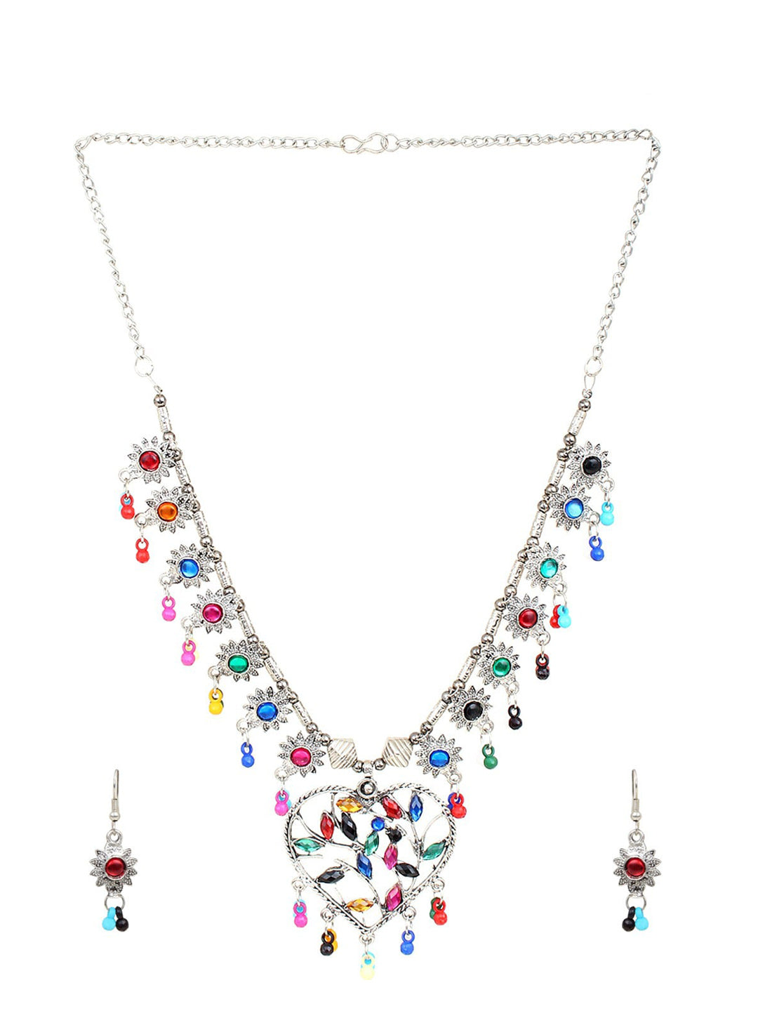 Cardinal Multi-Colored Heart Oxidised Long Jewellery Set - Swadesiicart