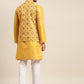 Sojanya Men Mustard Yellow Kurta with Churidar & Nehru Jacket | Swadesiicart