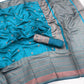 DEIANA'S Beautiful Designer Golden zari Soft Lichi Silk Saree - Firozi - Swadesiicart