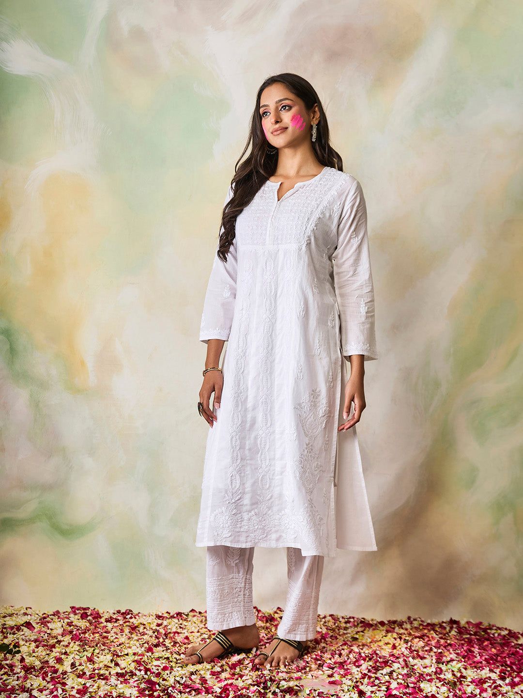 HOUSE OF KARI Ethnic Motifs Embroidered Chikankari Kurta | Swadesiicart