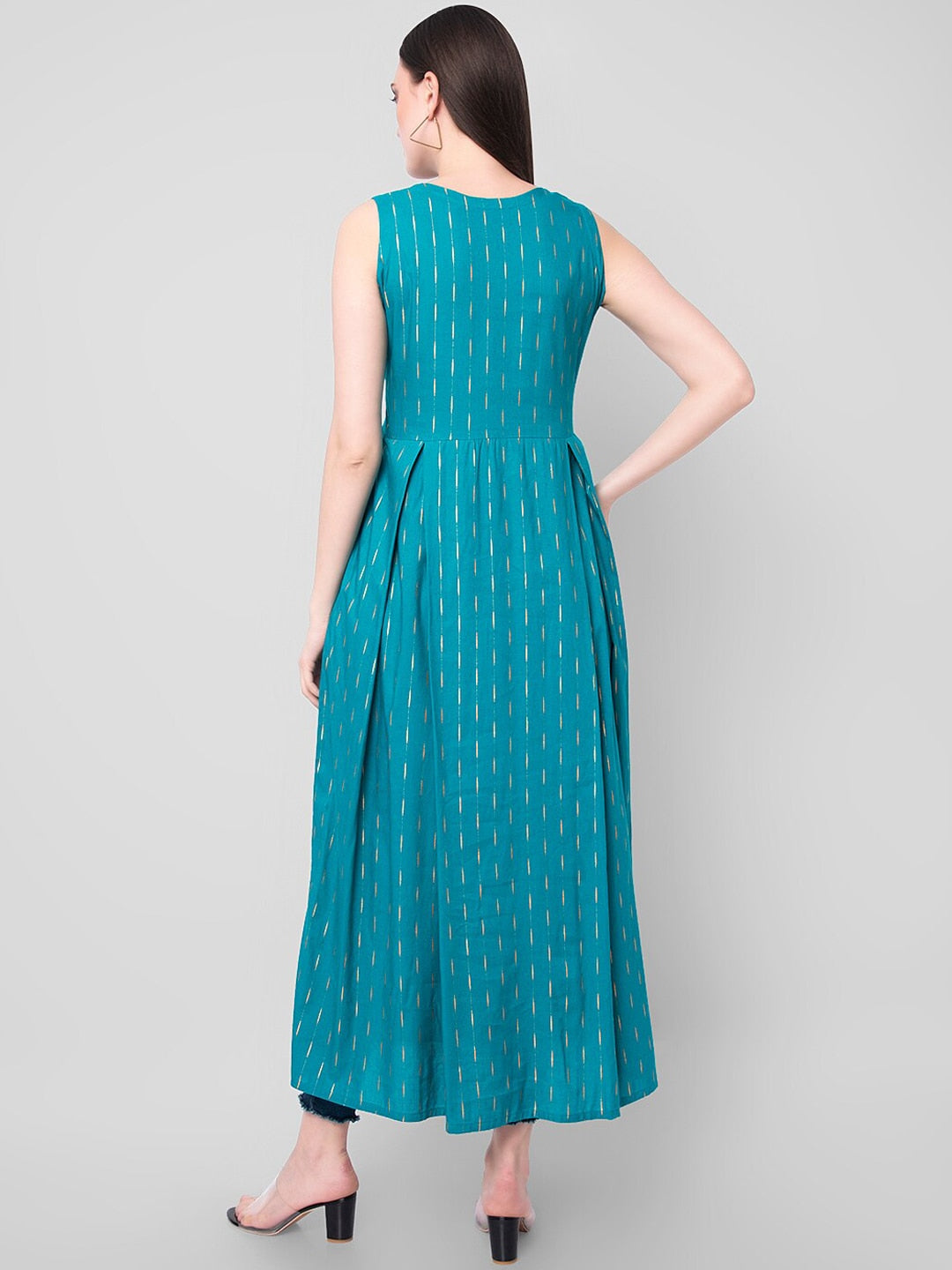 Kalini Women Turquoise Blue Ethnic Motifs High-Slit Kurta - Swadesiicart