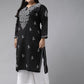 ADA Women Plus Size Black & White Chikankari Hand Embroidered Sustainable Straight Kurta | Swadesiicart