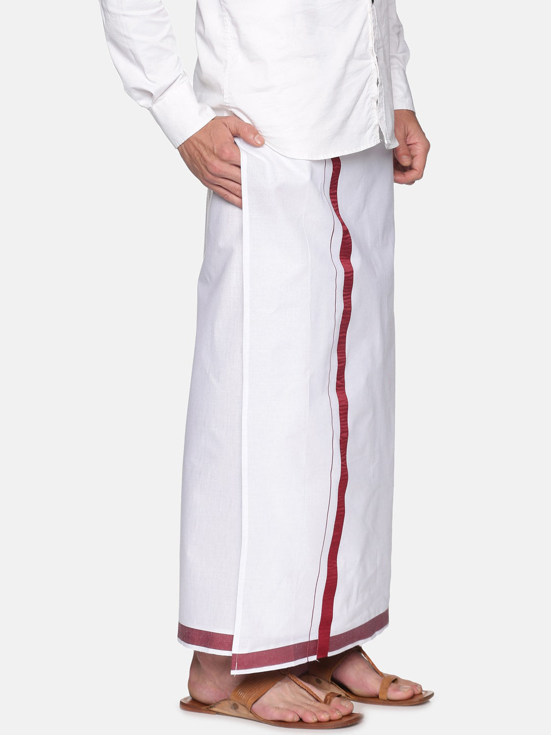 Sethukrishna Mens White Solid Cotton Readymade Dhoti | Swadesiicart