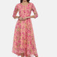 Souchii Women Pink & Yellow Floral Printed Fit & Flare Dress - Swadesiicart