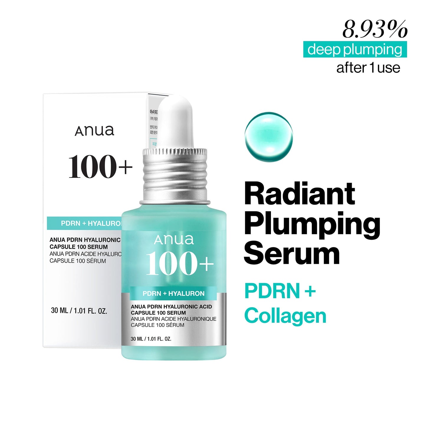 Anua Pdrn Hyaluronic Acid Capsule 100 Serum with Collagen For Plump, Dewy, Radiant Glass Skin | Swadesiicart