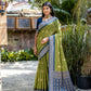Vishnu Weaves Women's Mahendi Tussar Silk Zari Woven Saree with Blouse - Swadesiicart