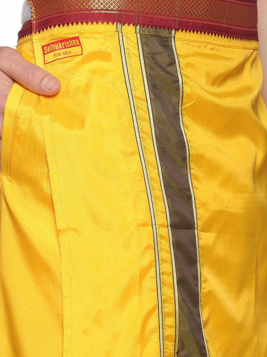Sethukrishna Men Yellow Solid Readymade Dhoti | Swadesiicart