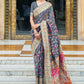 Mitera Grey & Pink Floral Silk Blend Banarasi Saree | Swadesiicart