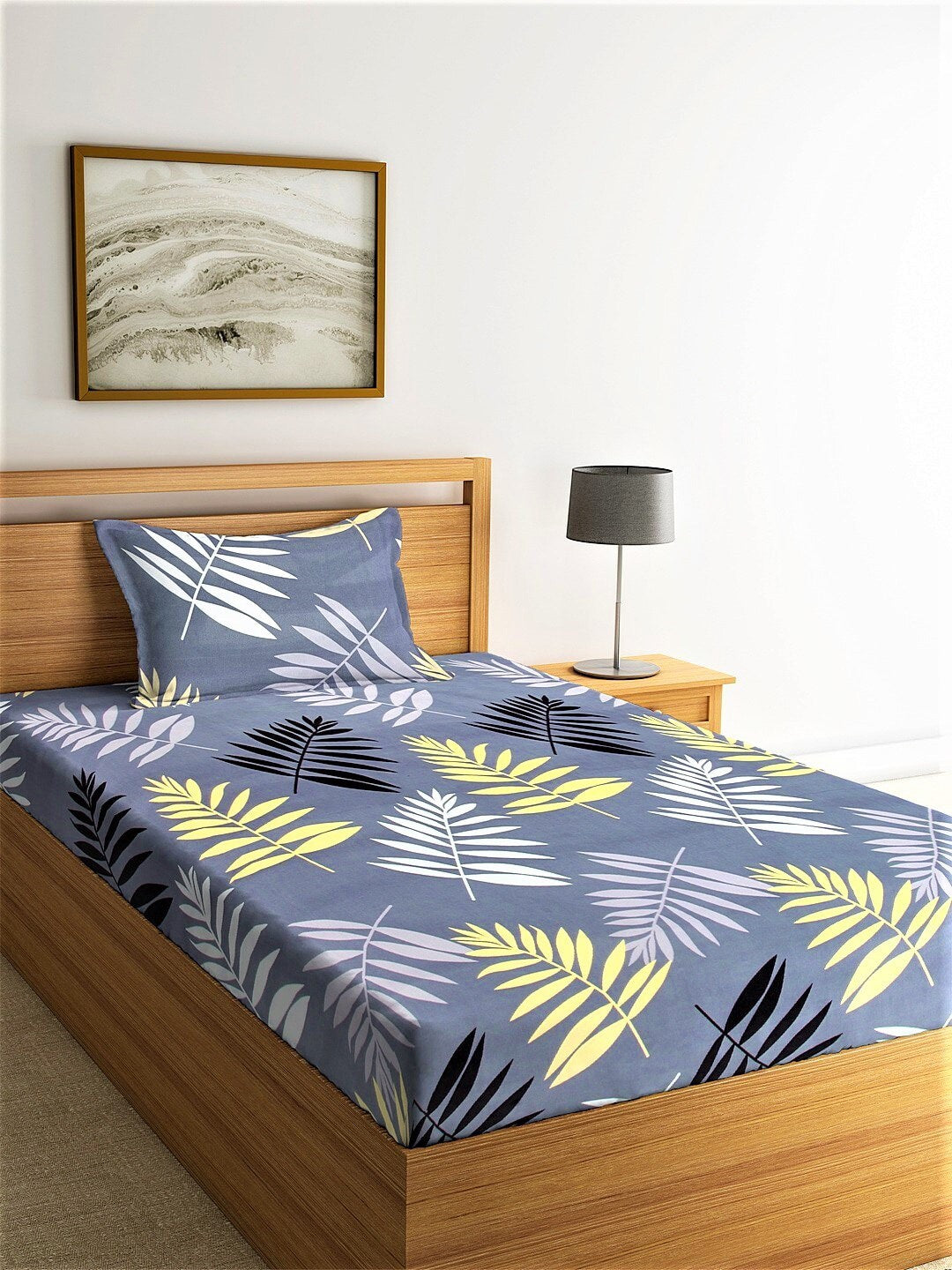 Home Sizzler Grey & White Floral 144 TC Single Bedsheet with 1 Pillow Covers - Swadesiicart