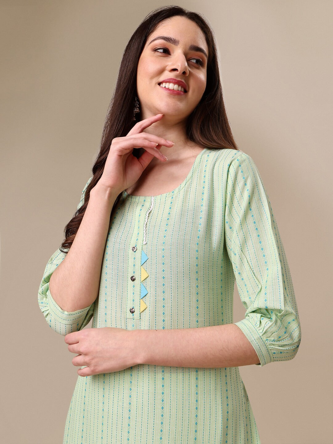 Kalini Women Woven Striped Thread Work Kurta with Trousers - Swadesiicart