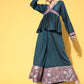InWeave Women's Teal Mauve Brocade Mughal Shaan Kurta Palazzo Set - Swadesiicart