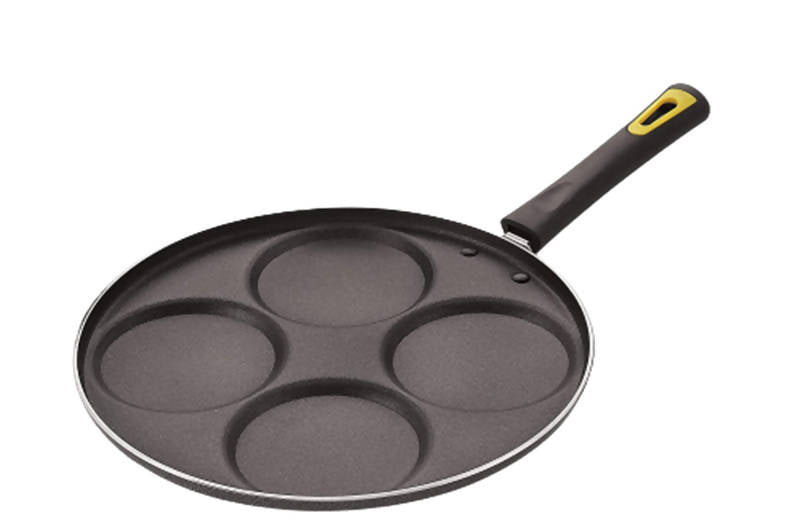 Anjali Diamond Aluminium Dura Big Non Stick Uttappa Tawa (4-Cavities), Black - Swadesiicart