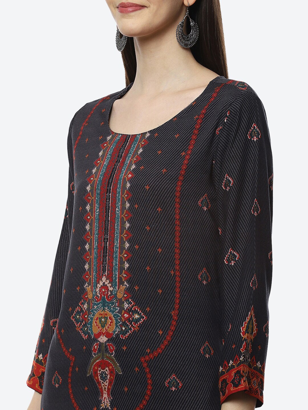 Biba Women Black Ethnic Motifs Printed Kurta - Swadesiicart