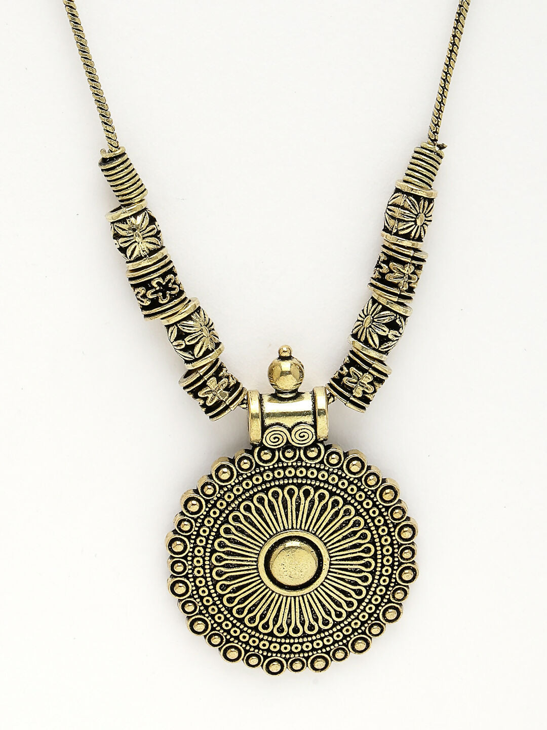 NVR Women's Gold-Polished Circular Shape Pendant with Chain | Swadesiicart