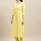 Sangria Yellow Ethnic Motifs Embroidered Chikankari A-Line Kurta | Swadesiicart