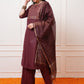 Vishudh Burgundy Ethnic Motifs Yoke Design Thread Work Kurta with Palazzo & Dupatta - Swadesiicart