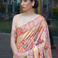 Mitera Peach-Coloured & Blue Woven Design Silk Blend Banarasi Saree | Swadesiicart