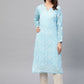 ADA Women Blue & White Chikankari Embroidered Straight Sustainable Handloom Kurta with Inner | Swadesiicart