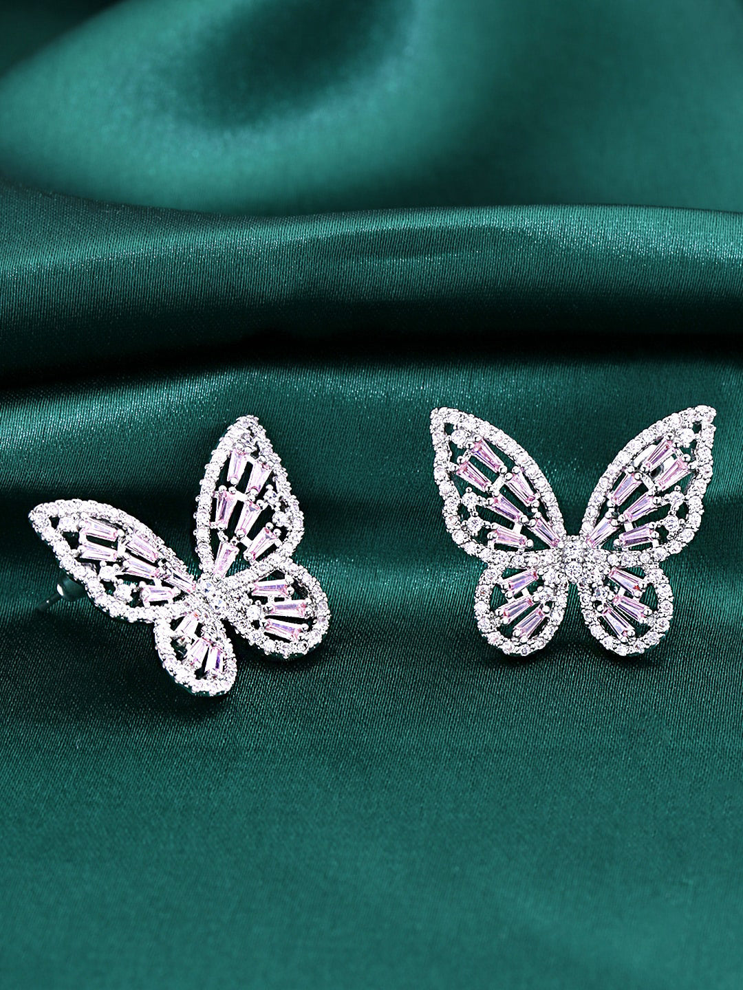 Yellow Chimes Silver-Toned & Pink Quirky Butterfly Studs Earrings - Swadesiicart