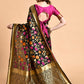 Sangria Black & Pink Floral Zari Silk Blend Banarasi Saree | Swadesiicart