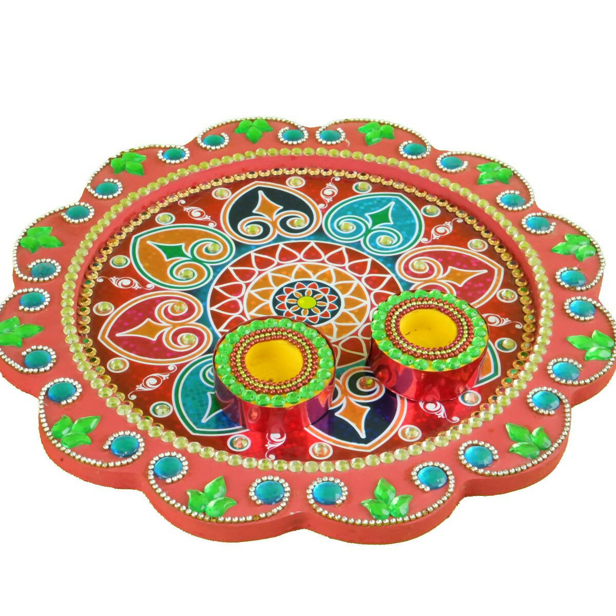 Kundan HandiKrafts Mdf Flower Pooja Thali - Red | Swadesiicart