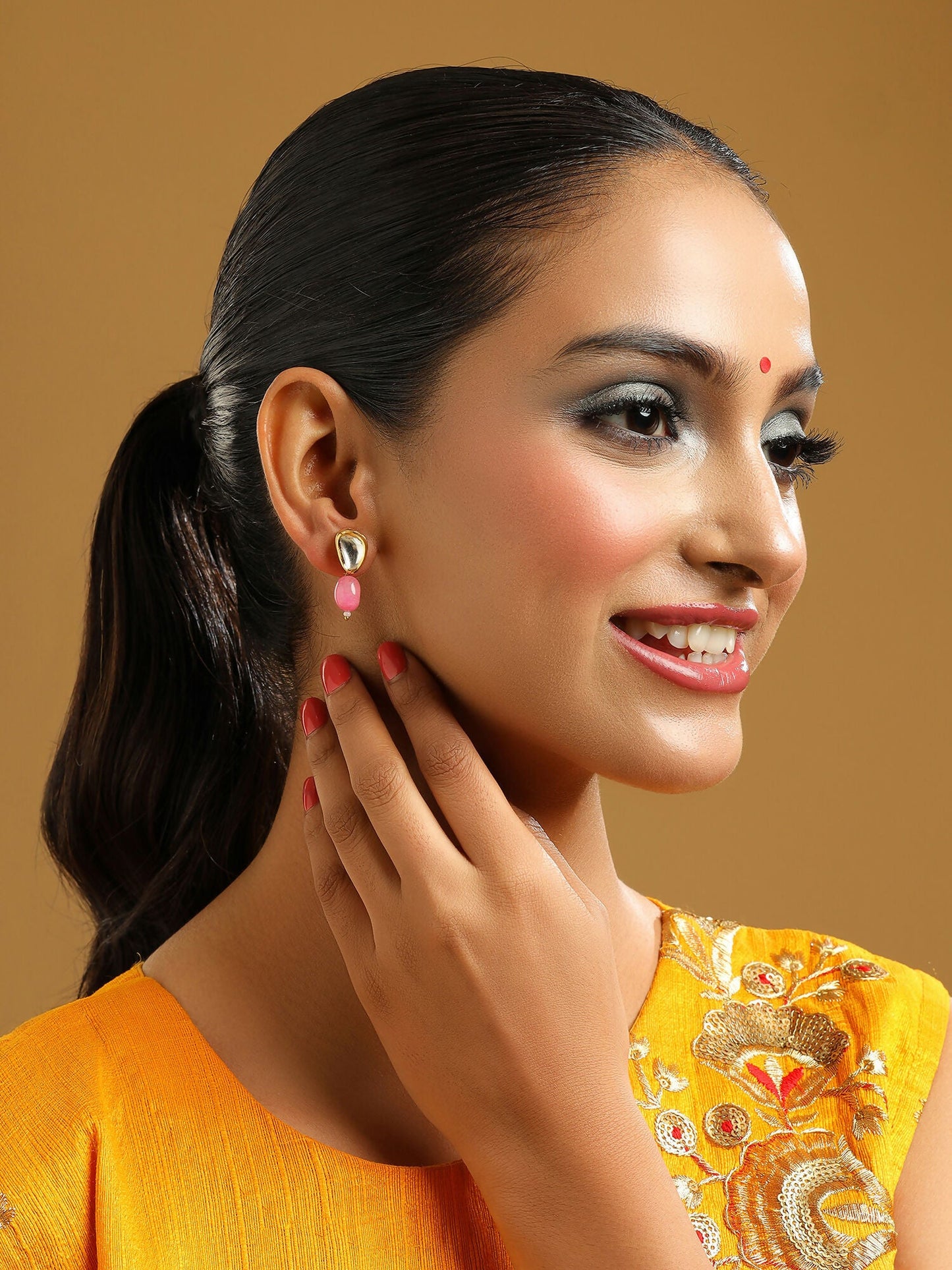 Ruby Raang Pink Kundan Studs | Swadesiicart