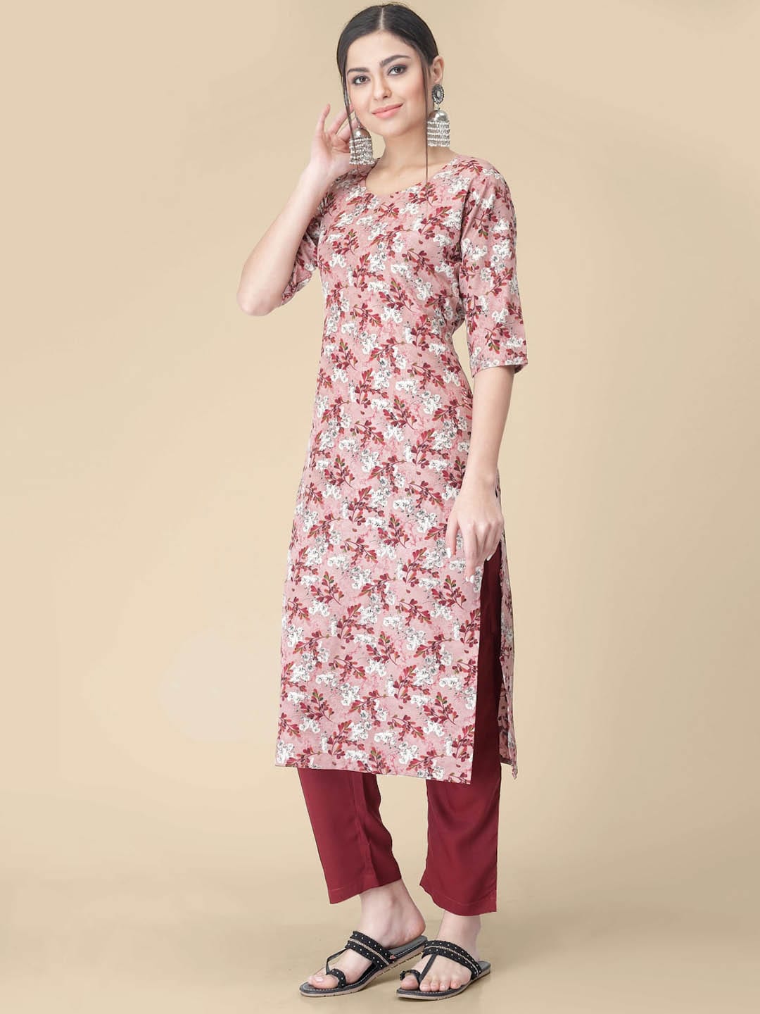 Kalini Floral Printed Regular Kurta with Trousers - Swadesiicart