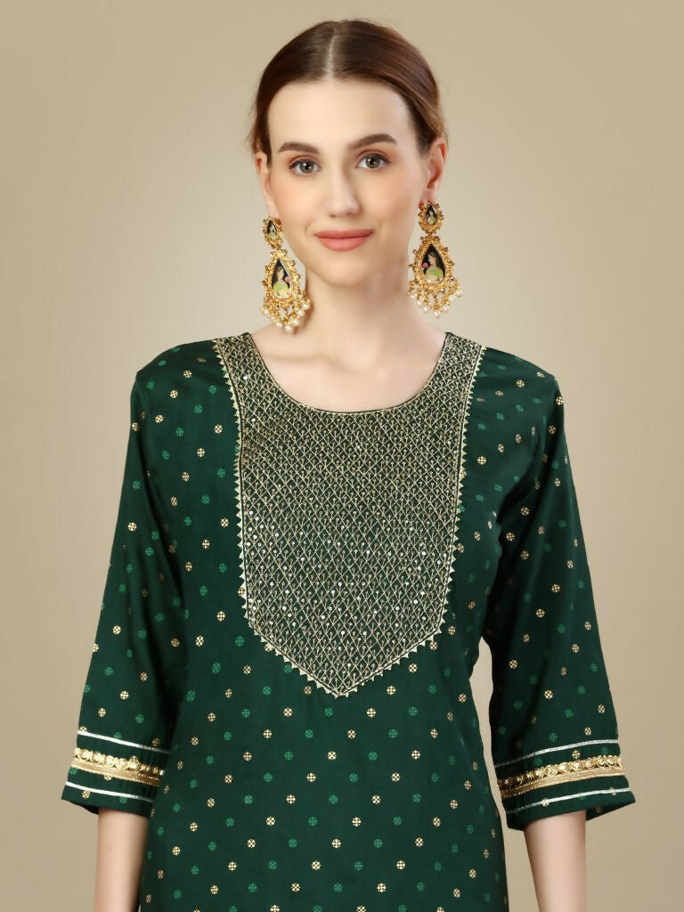 Jyoti Fashion Women's Dark Green Silk Blend Embroidery & Sequence work Kurta with Trouser & Dupatta | Swadesiicart