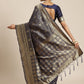 Saree Mall Navy Blue & Gold-Toned Ethnic Motifs Zari Silk Blend Banarasi Sarees | Swadesiicart