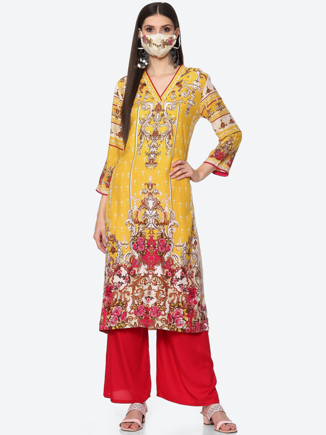 Biba Women Yellow Ethnic Motifs Printed Kurta - Swadesiicart