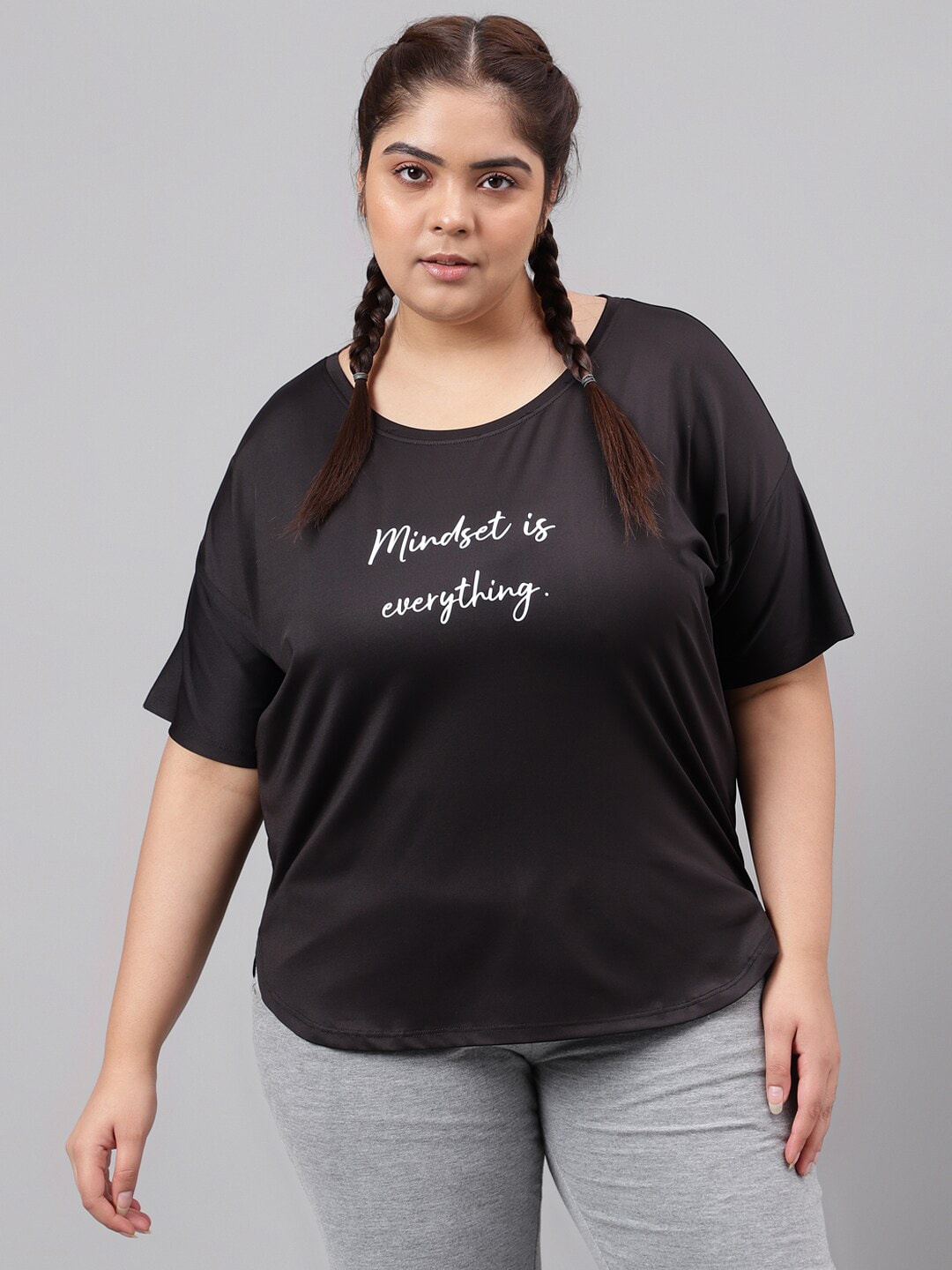 MKH Plus Size Typography Printed Dri-FIT Relaxed Fit Drop-Shoulder Sleeves Gym T-shirt - Swadesiicart