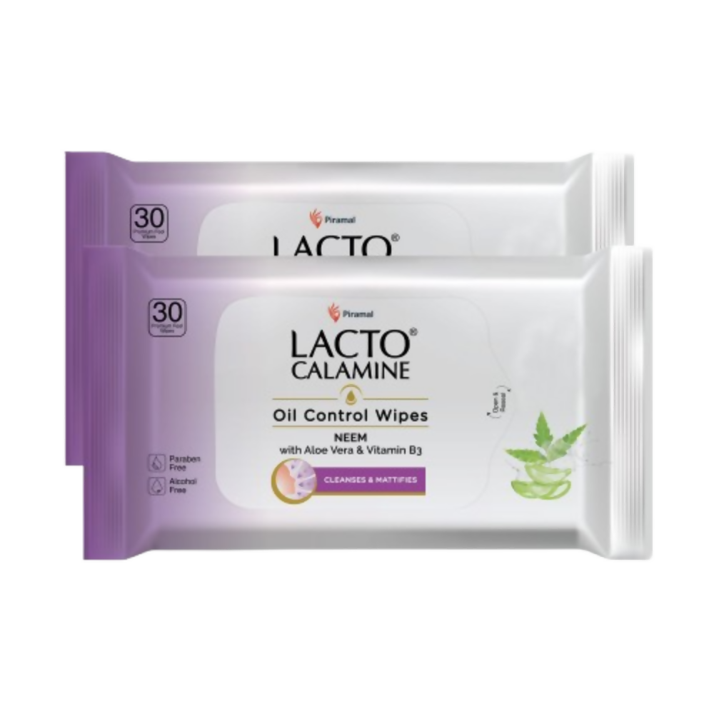 Lacto Calamine Oil Control Face Wipes, Makeup Remover Wipes With Neem & Aloe 30 Usable Wipes - Swadesiicart