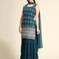 Kalini Women Teal Floral Embroidered Kurta with Sharara & Dupatta | Swadesiicart