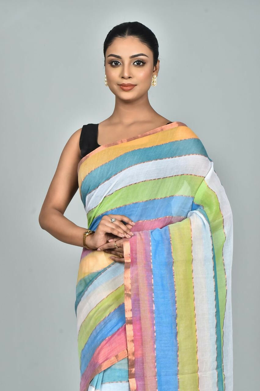 Exclusive Collection Beautiful Multi4 Pure Cotton Woven Handloom Saree With Running Blouse Piece - Swadesiicart
