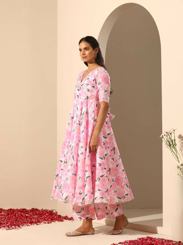 Pomcha Jaipur Pink Gul Rozi Anarkali Set | Swadesiicart