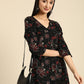 Anouk Women Floral Printed V Neck A-Line Kurta With Lace Detailing - Swadesiicart
