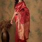 Sangria Red & Gold Toned Ethnic Motifs Woven Design Zari Banarasi Saree | Swadesiicart