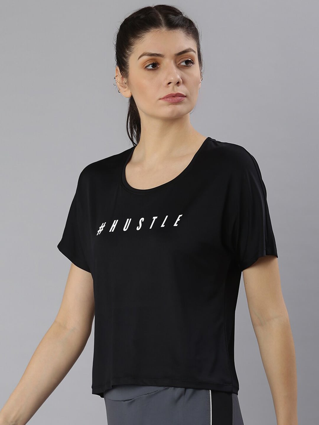 MKH Typography Printed Round Neck Crop Sports T-shirt - Swadesiicart