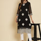 HERE&NOW Black & White Ethnic Motifs Chikankari Embroidered Georgette Kurta | Swadesiicart